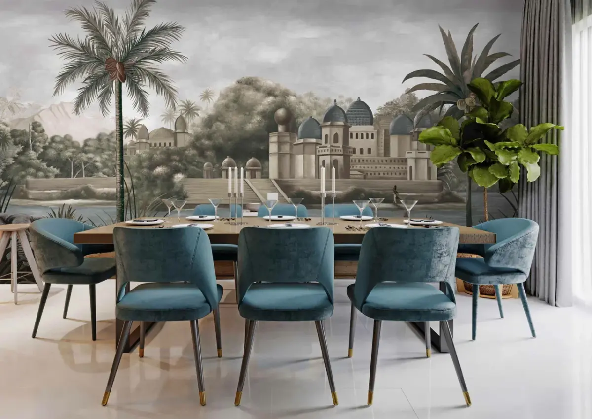 Landscape Pattern Design, VINYL FABRIC TEXTILE Wall Mural in Different Texture, Code FJ311. It is produced as ONE PIECE WITHOUT JOINT. - Image 7