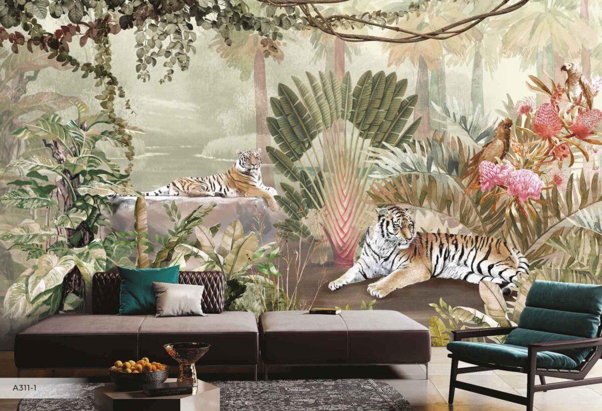 Tiger Design, VINYL FABRIC TEXTILE Wall Mural in Different Texture, Code A311. It is produced as ONE PIECE WITHOUT JOINT. - Image 4