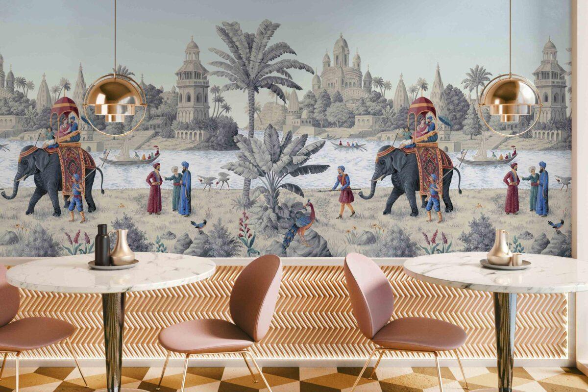 Elephant Pattern Design, VINYL FABRIC TEXTILE Wall Mural in Different Texture, Code FJ309.  It is produced as ONE PIECE WITHOUT JOINT. - Image 5
