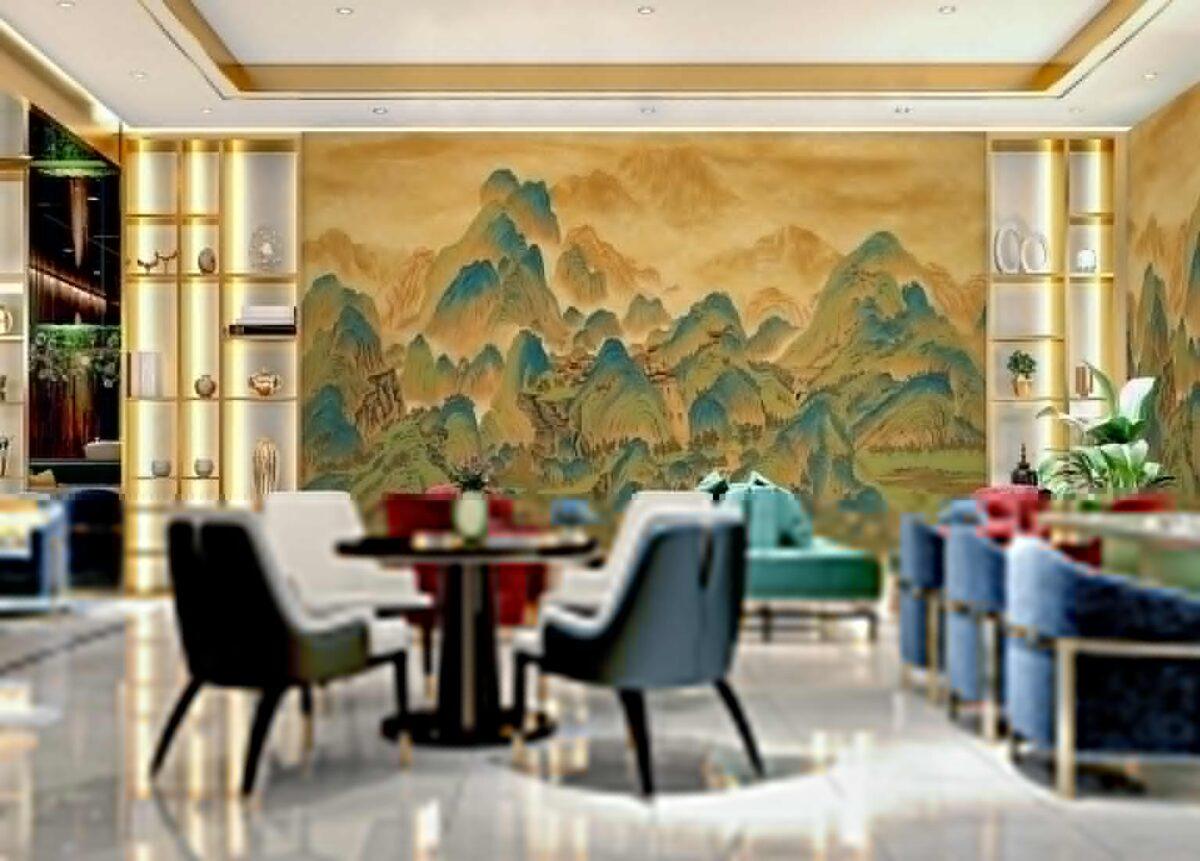 Mountains Design,VINYL FABRIC TEXTILE Wall Mural in Different Texture, Code FJ318.  It is produced as ONE PIECE WTHOUT JOINT. without joint. - Image 5