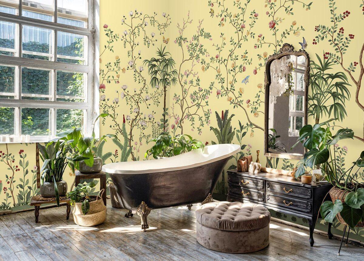 Flowers Pattern Design, VINYL FABRIC TEXTILE Wall Mural in Different Texture, Code FJ305.  It is produced as ONE PIECE WITHOUT JOINT. - Image 5