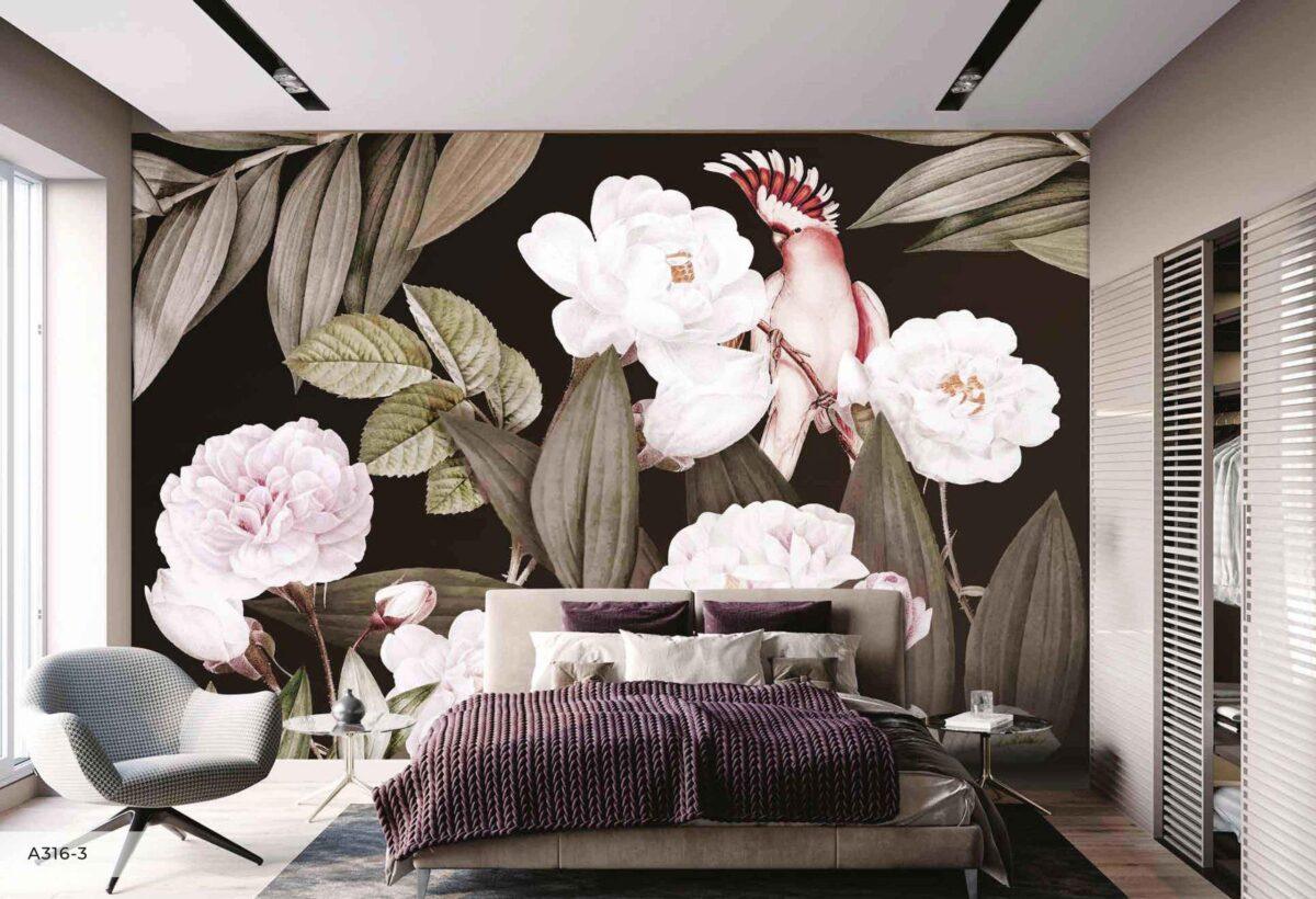 Flower Pattern Design MURAL WALLPAPER, Available in Various Paper Texture, Code A316. It is Produced as 105 CM WIDE ROLL PANELS. - Image 5