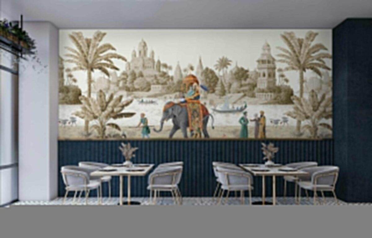 Elephant Pattern Design, VINYL FABRIC TEXTILE Wall Mural in Different Texture, Code FJ309.  It is produced as ONE PIECE WITHOUT JOINT. - Image 7