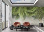 Palm Leaves Pattern Design, VINYL FABRIC TEXTILE Wall Mural in Different Texture, Code FJ312.  It is produced as ONE PIECE without joint. - Image 5
