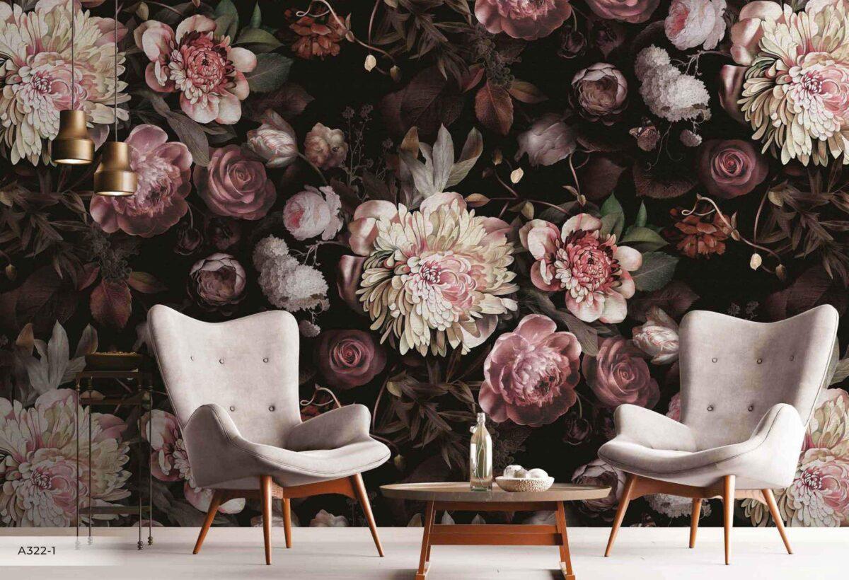 Flower Pattern Design MURAL WALLPAPER, Available in Various Paper Texture, Code A322. It is Produced as 105 CM WIDE ROLL PANELS. - Image 2