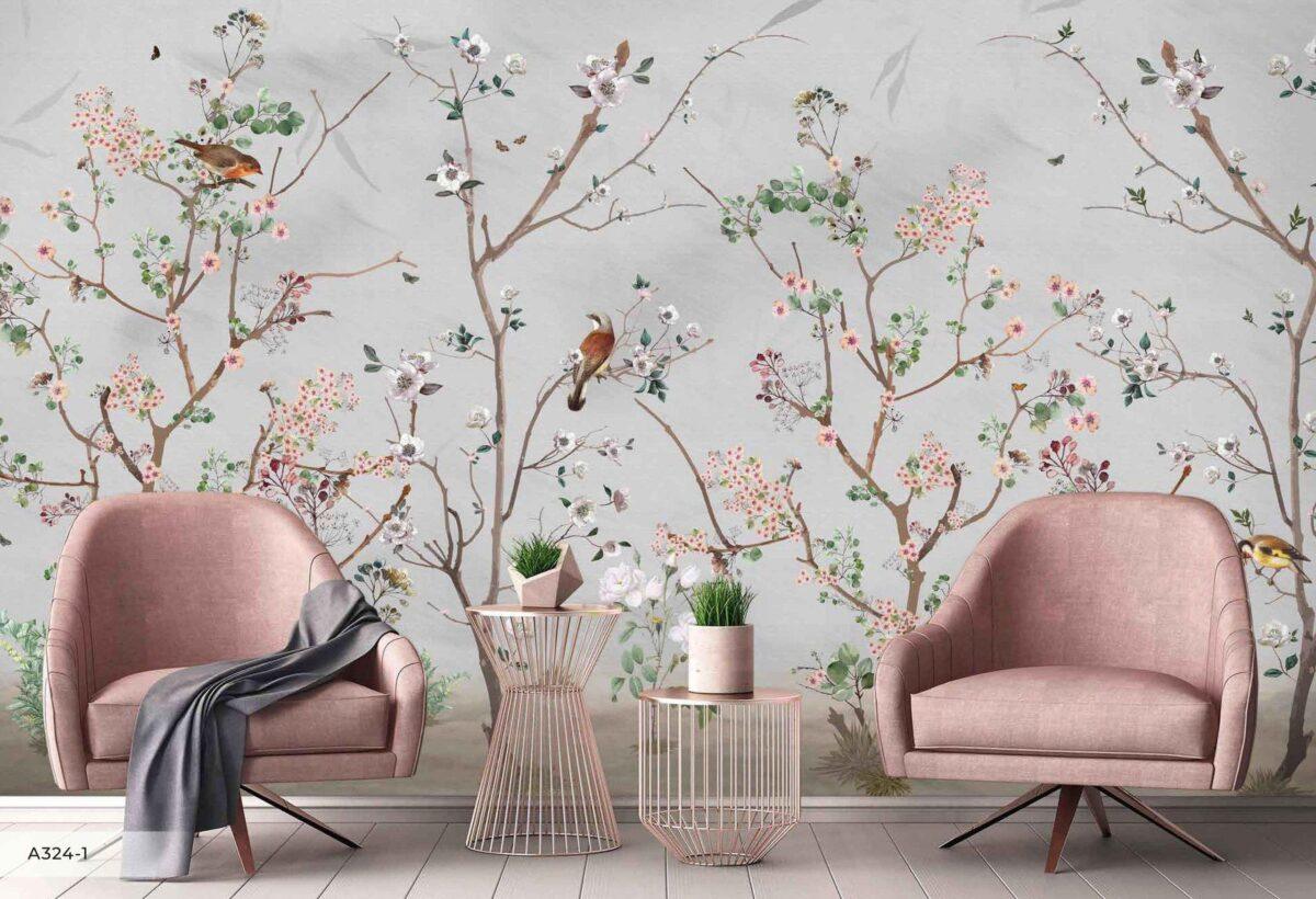 Spring Blossoms Design MURAL WALLPAPER, Available in Various Paper Texture, Code A324. It is Produced as 105 CM WIDE ROLL PANELS. - Image 7