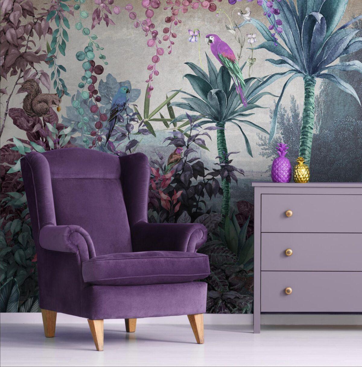 Squirrel and Parrot Design MURAL WALLPAPER, Available in Various Paper Texture, Code A315. It is Produced as 105 CM WIDE ROLL PANELS. - Image 5