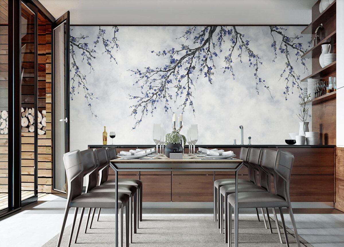 Flowers Pattern Design, VINYL FABRIC TEXTILE Wall Mural in Different Texture, Code FJ302.  It is produced as ONE PIECE WITHOUT JOINT. - Image 7
