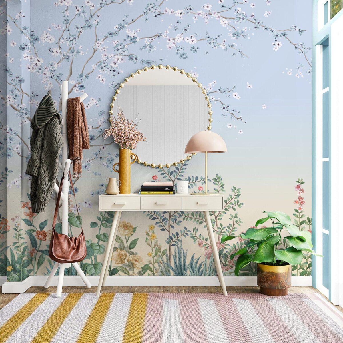 Colourful Flowers Pattern Design, VINYL FABRIC TEXTILE Wall Mural in Different Texture, Code FJ306.  It is produced as ONE PIECE WITHOUT JOINT. - Image 5