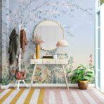 Colourful Flowers Pattern Design, VINYL FABRIC TEXTILE Wall Mural in Different Texture, Code FJ306.  It is produced as ONE PIECE WITHOUT JOINT. - Image 5