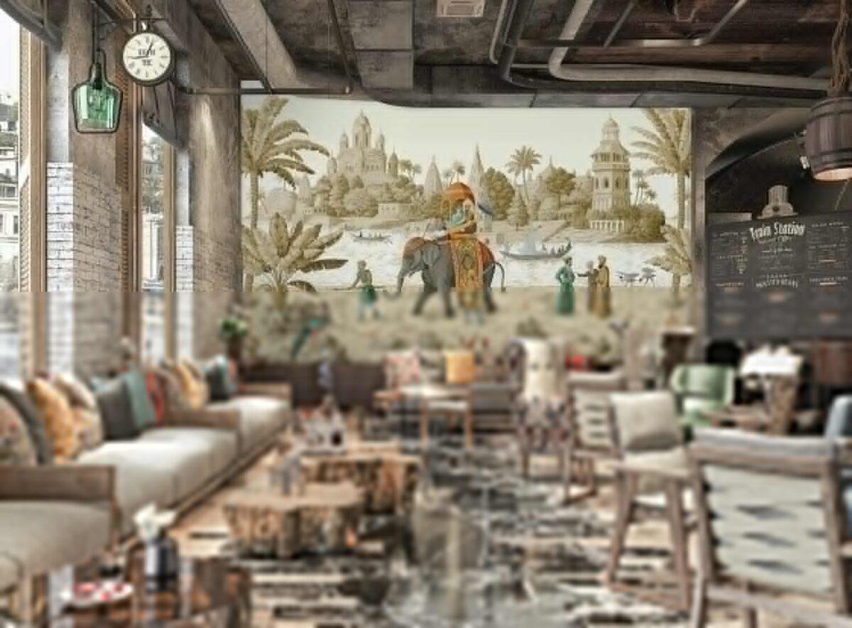 Elephant Pattern Design, VINYL FABRIC TEXTILE Wall Mural in Different Texture, Code FJ309.  It is produced as ONE PIECE WITHOUT JOINT. - Image 6