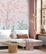 Colourful Flowers Pattern Design, VINYL FABRIC TEXTILE Wall Mural in Different Texture, Code FJ306.  It is produced as ONE PIECE WITHOUT JOINT. - Image 6