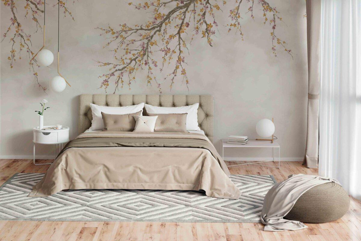 Flowers Pattern Design, VINYL FABRIC TEXTILE Wall Mural in Different Texture, Code FJ302.  It is produced as ONE PIECE WITHOUT JOINT. - Image 6