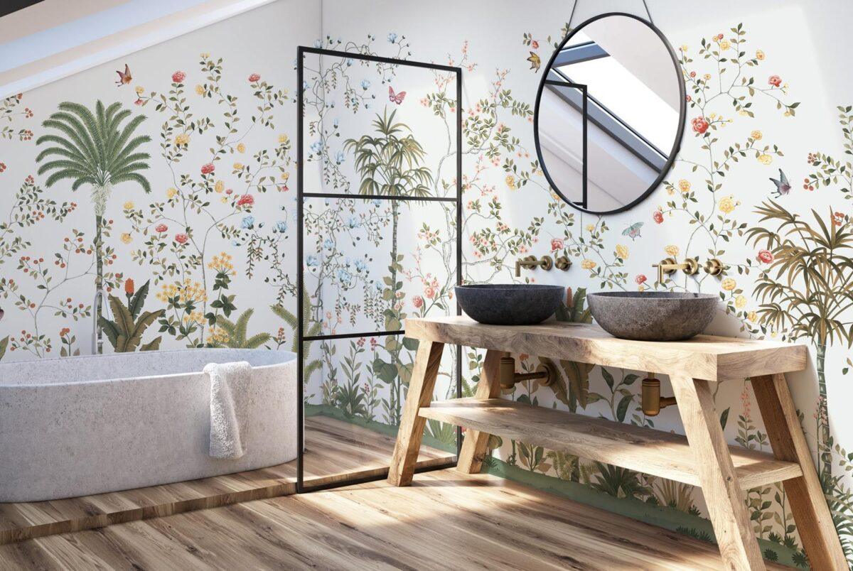Flowers Pattern Design Mural WALLPAPER, Available in Various Paper Texture, Code FJ305. It is Produced as 105 CM WIDE ROLL PANELS. - Image 7