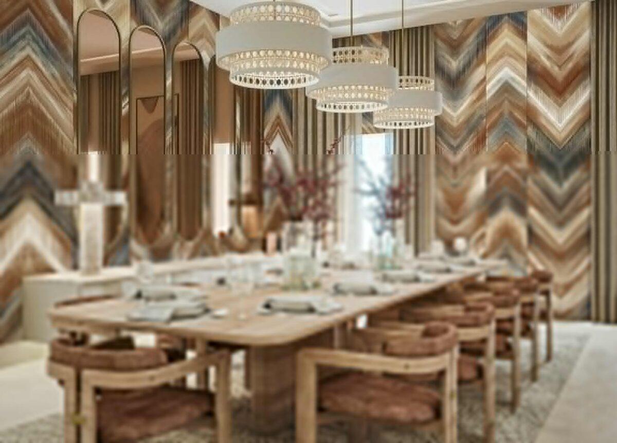 Geometric Design Pattern, VINYL FABRIC TEXTILE Wall Mural in Different Texture, Code FJ313.  It is produced as ONE PIECE without joint. - Image 5