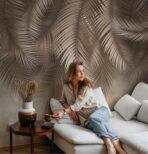 Palm Leaves Pattern Design, VINYL FABRIC TEXTILE Wall Mural in Different Texture, Code FJ312.  It is produced as ONE PIECE without joint. - Image 6