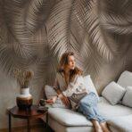 Palm Leaves Pattern Design Mural WALLPAPER, Available in various Paper Texture, Code FJ312. It is Produced as 105 CM Wide Roll Panels.