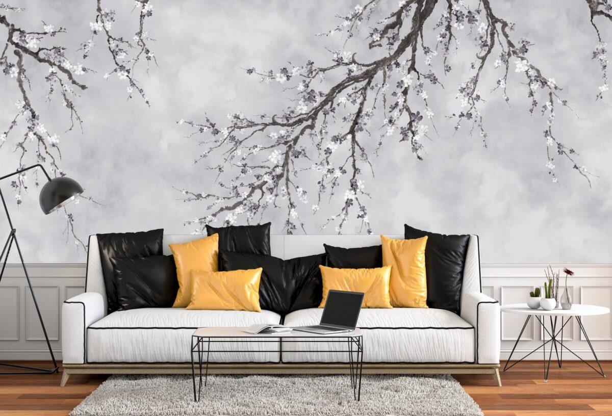 Flowers Pattern Design, VINYL FABRIC TEXTILE Wall Mural in Different Texture, Code FJ302.  It is produced as ONE PIECE WITHOUT JOINT. - Image 5