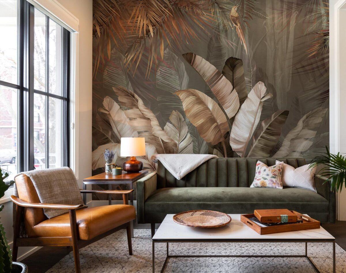 Tropical Leaves Design Mural WALLPAPER, Available in various Paper Texture, Code FJ316. It is Produced as 105 CM Wide Roll Panels. - Image 5