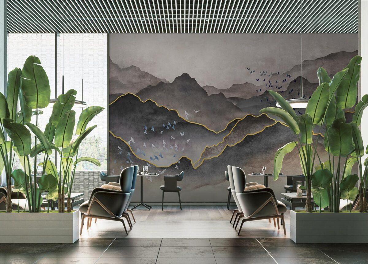 Mountains Design, VINYL FABRIC TEXTILE Wall Mural in Different Texture, Code FJ317. It is produced as ONE PIECE WITHOUT JOINT.                       without joint. - Image 5