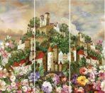 Blooming Flowers and Fairy tale Castle MURAL WALLPAPER, Available in Various Paper Texture, Code M707. It is Produced as 105 CM WIDE ROLL PANELS.