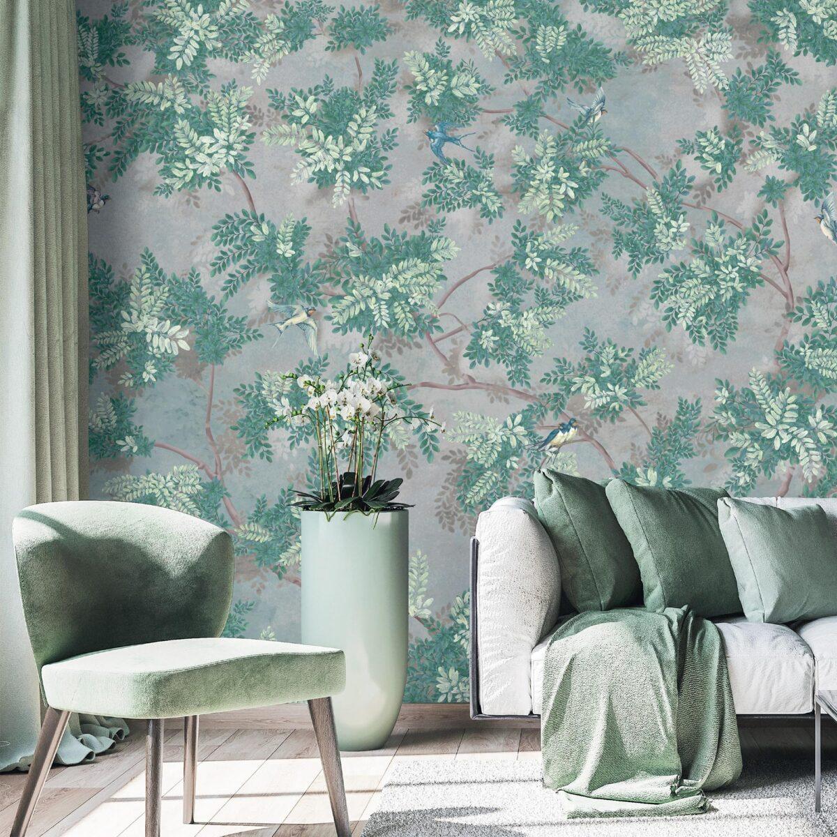 Green Leaf Design MURAL WALLPAPER, Available in Various Paper Texture, Code SE300. It is Produced as 105 CM WIDE ROLL PANELS. - Image 5