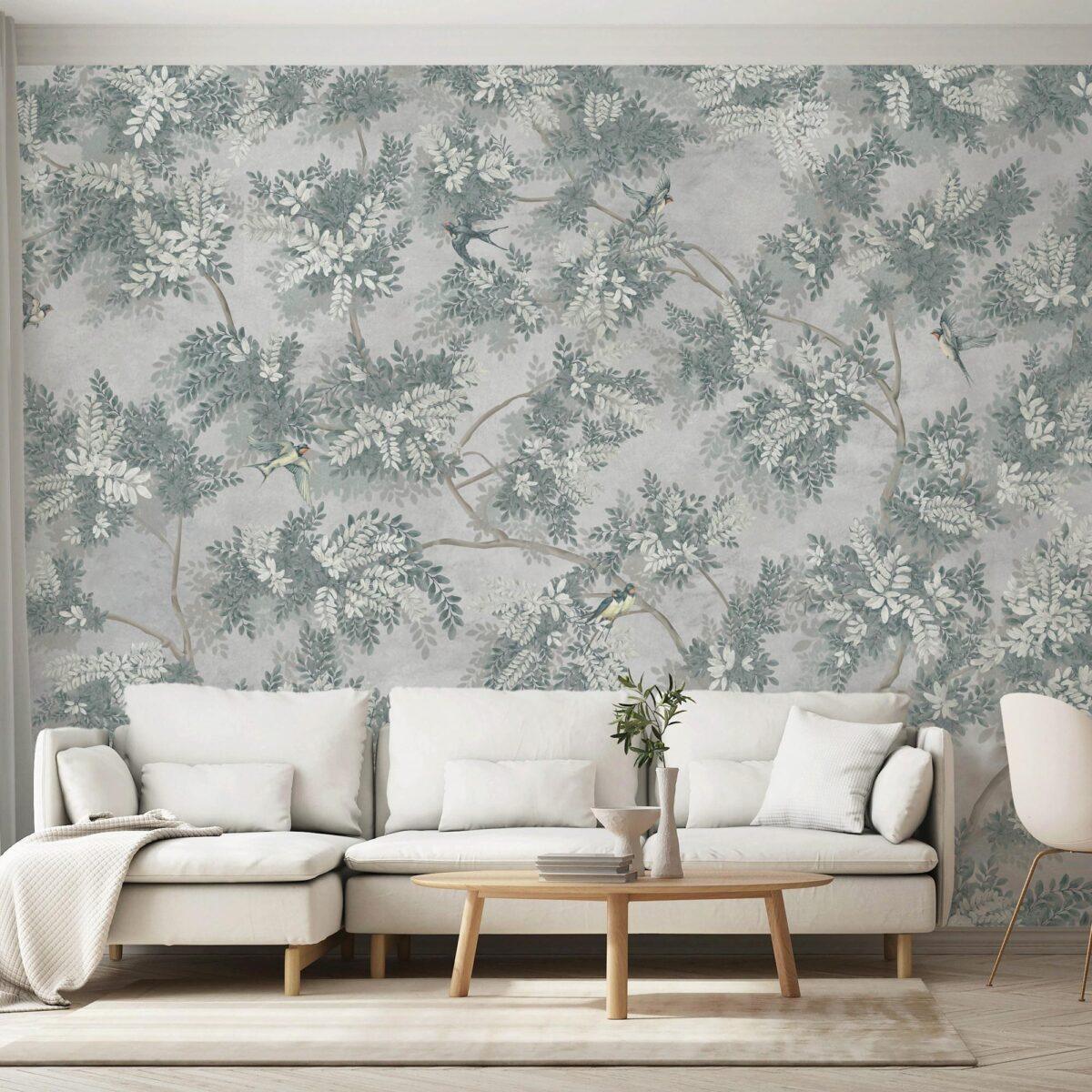Green Leaf Design, VINYL FABRIC TEXTILE Wall Mural in Different Texture, Code SE300. It is produced as ONE PIECE WITHOUT JOINT. - Image 5