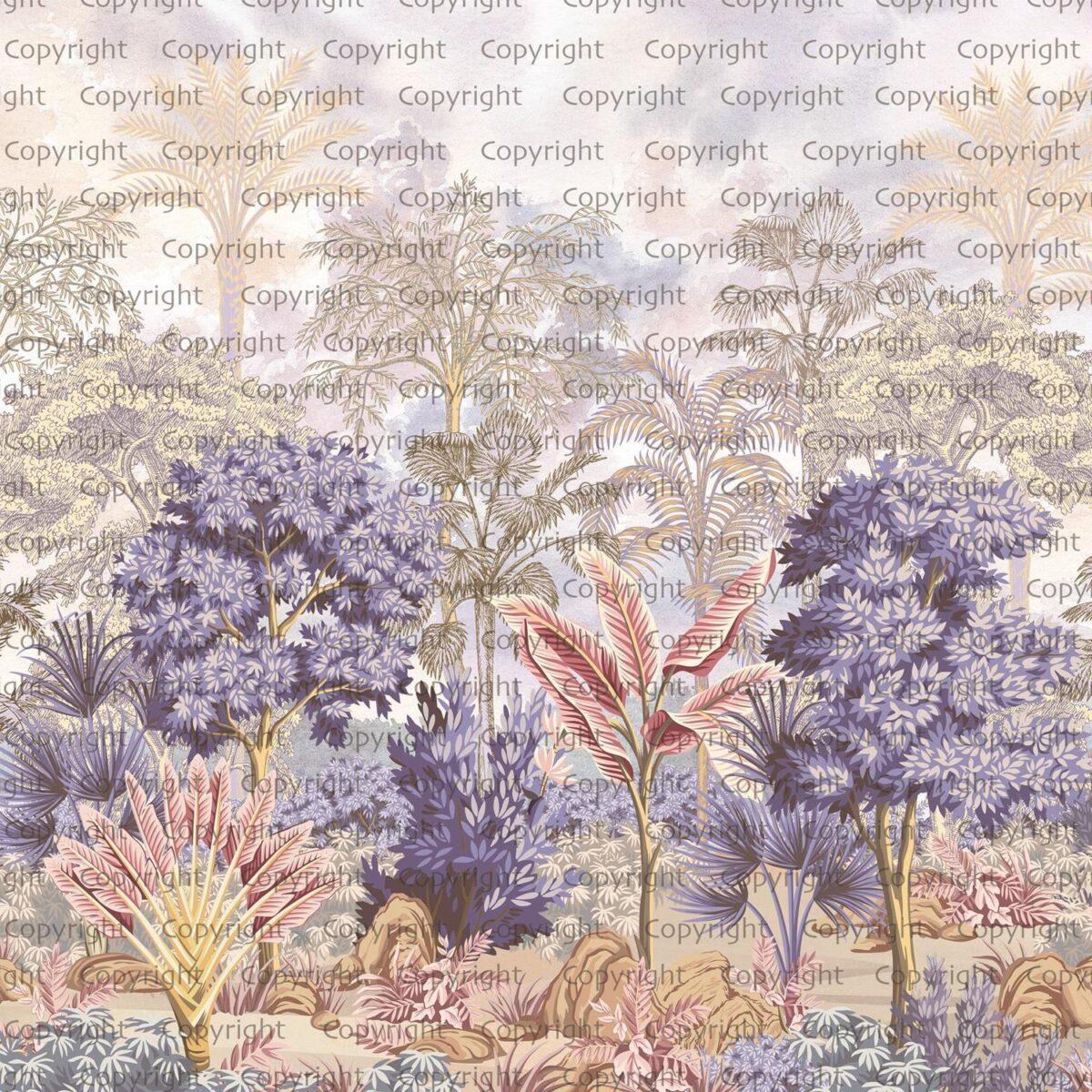 Colorful Jungle, VINYL FABRIC TEXTILE Wall Mural in Different Texture, Code SE304. It is produced as ONE PIECE WITHOUT JOINT. - Image 2