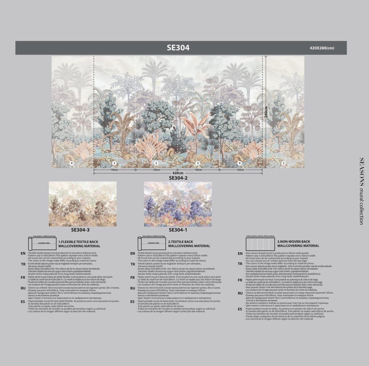 Colorful Jungle Design MURAL WALLPAPER, Available in Various Paper Texture, Code SE304. It is Produced as 105 CM WIDE ROLL PANELS. - Image 7