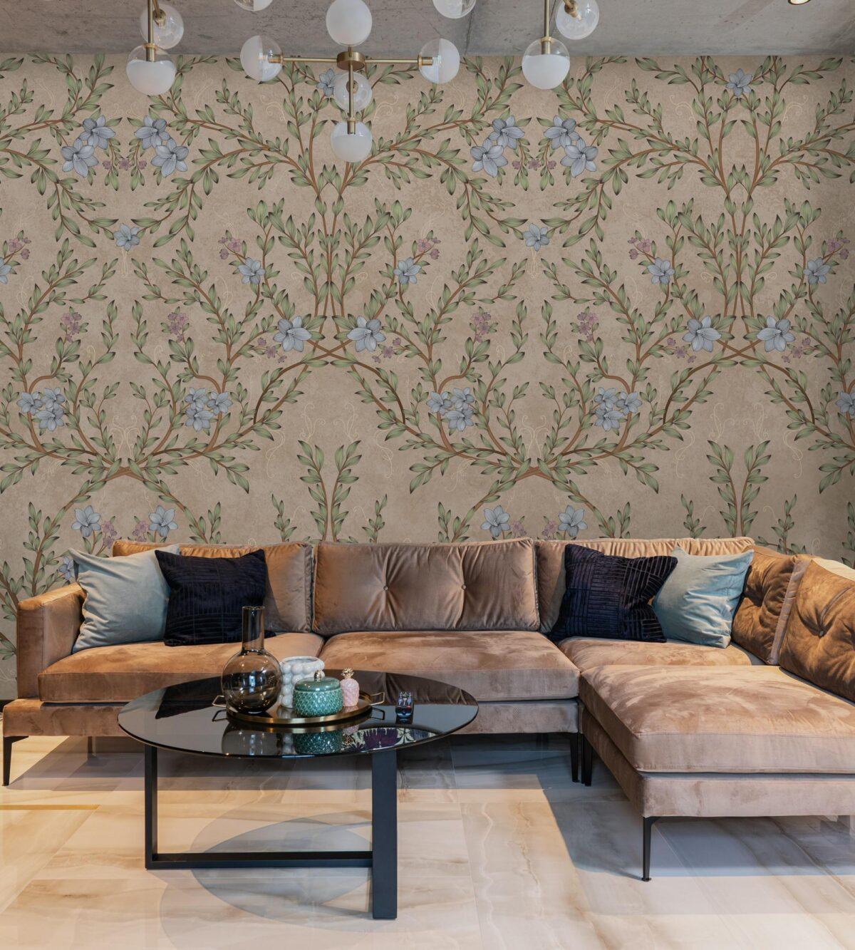 Floral and Leaf Design MURAL WALLPAPER, Available in Various Paper Texture, Code SE307. It is Produced as 105 CM WIDE ROLL PANELS. - Image 6