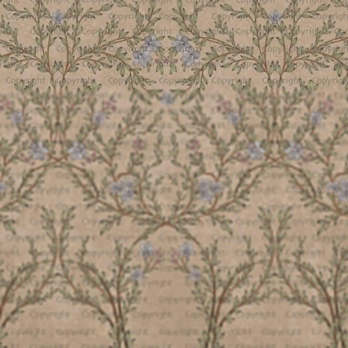 Floral and Leaf Design, VINYL FABRIC TEXTILE Wall Mural in Different Texture, Code SE307. It is produced as ONE PIECE WITHOUT JOINT. - Image 3