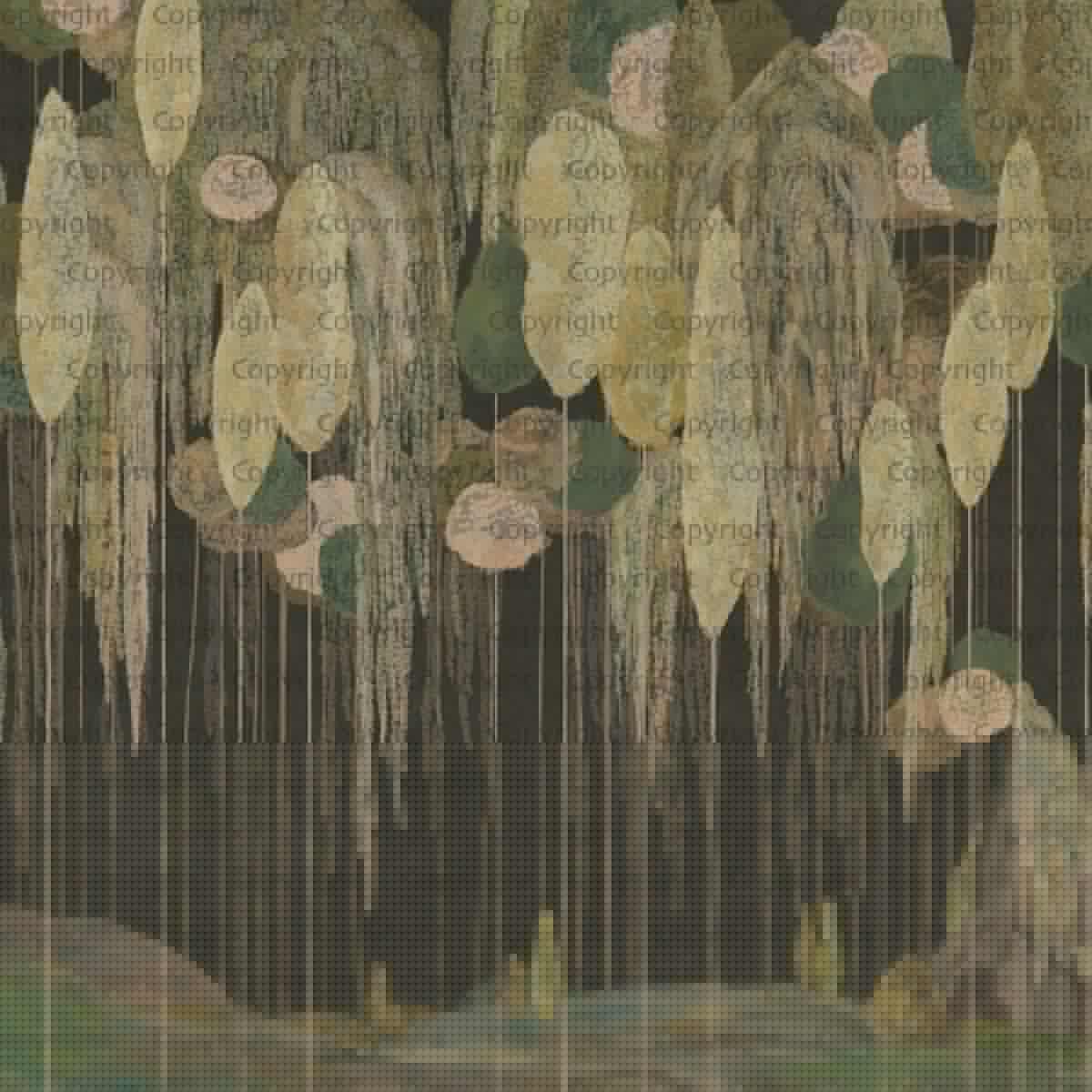 Abstract Mediterranean Cypress Tree Design MURAL WALLPAPER, Available in Various Paper Texture, Code SE309. It is Produced as 105 CM WIDE ROLL PANELS. - Image 1