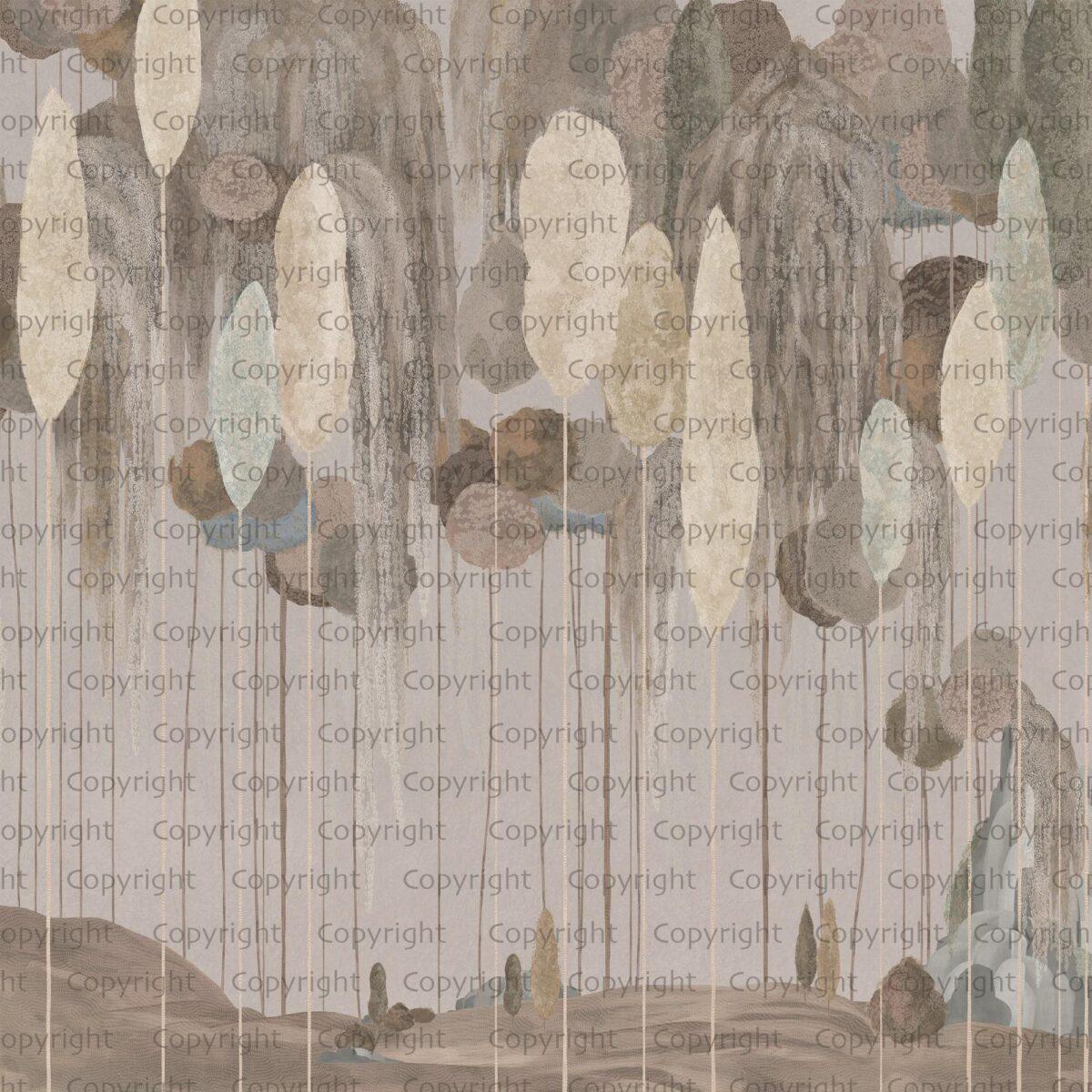 Abstract Mediterranean Cypress Tree Design MURAL WALLPAPER, Available in Various Paper Texture, Code SE309. It is Produced as 105 CM WIDE ROLL PANELS. - Image 2