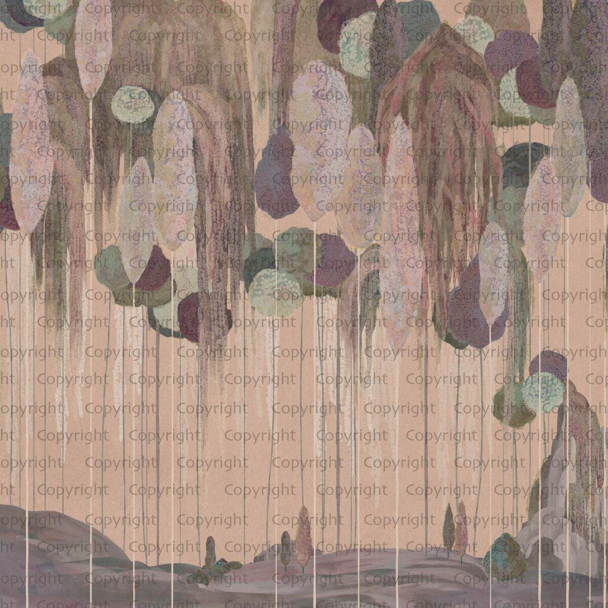 Abstract Mediterranean Cypress Tree Design MURAL WALLPAPER, Available in Various Paper Texture, Code SE309. It is Produced as 105 CM WIDE ROLL PANELS. - Image 5
