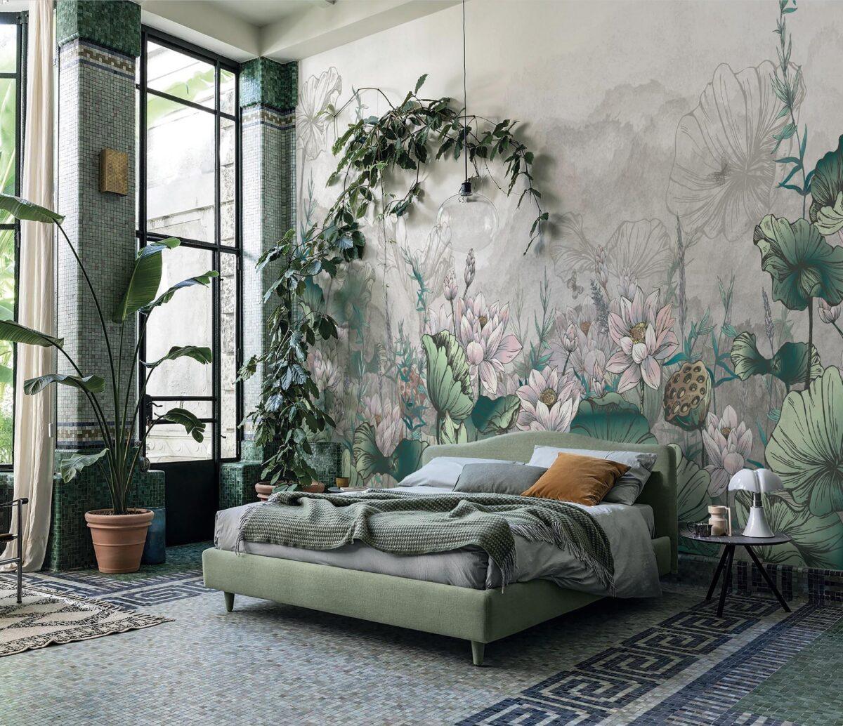 Floral Design MURAL WALLPAPER, Available in Various Paper Texture, Code SE310. It is Produced as 105 CM WIDE ROLL PANELS. - Image 5