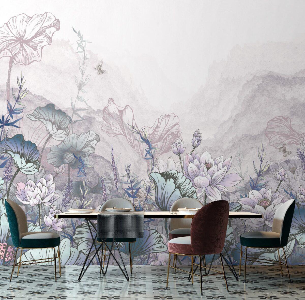 Floral Design, VINYL FABRIC TEXTILE Wall Mural in Different Texture, Code SE310. It is produced as ONE PIECE WITHOUT JOINT. - Image 7