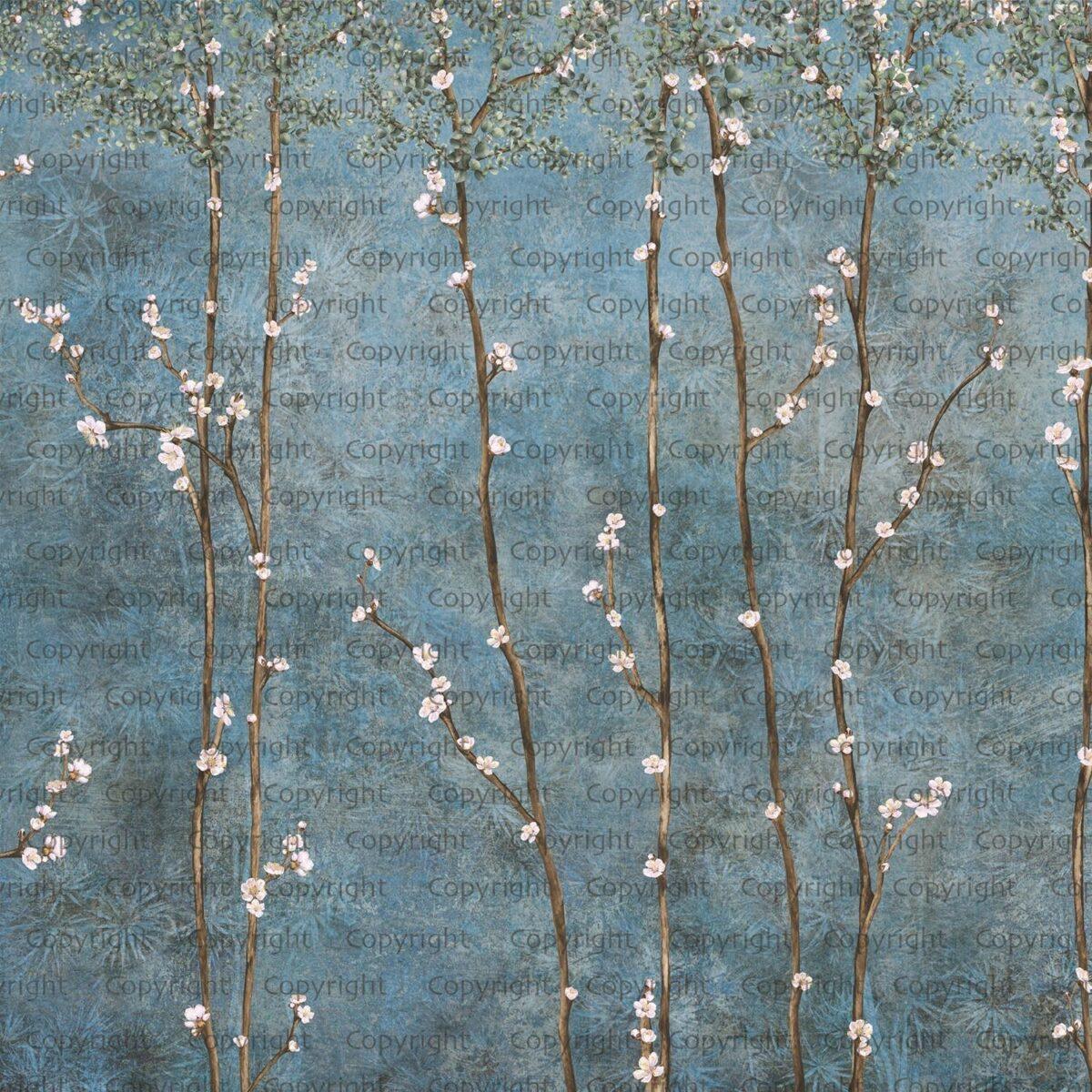 Cherry Blossom Tree Design, VINYL FABRIC TEXTILE Wall Mural in Different Texture, Code SE311. It is produced as ONE PIECE WITHOUT JOINT. - Image 2