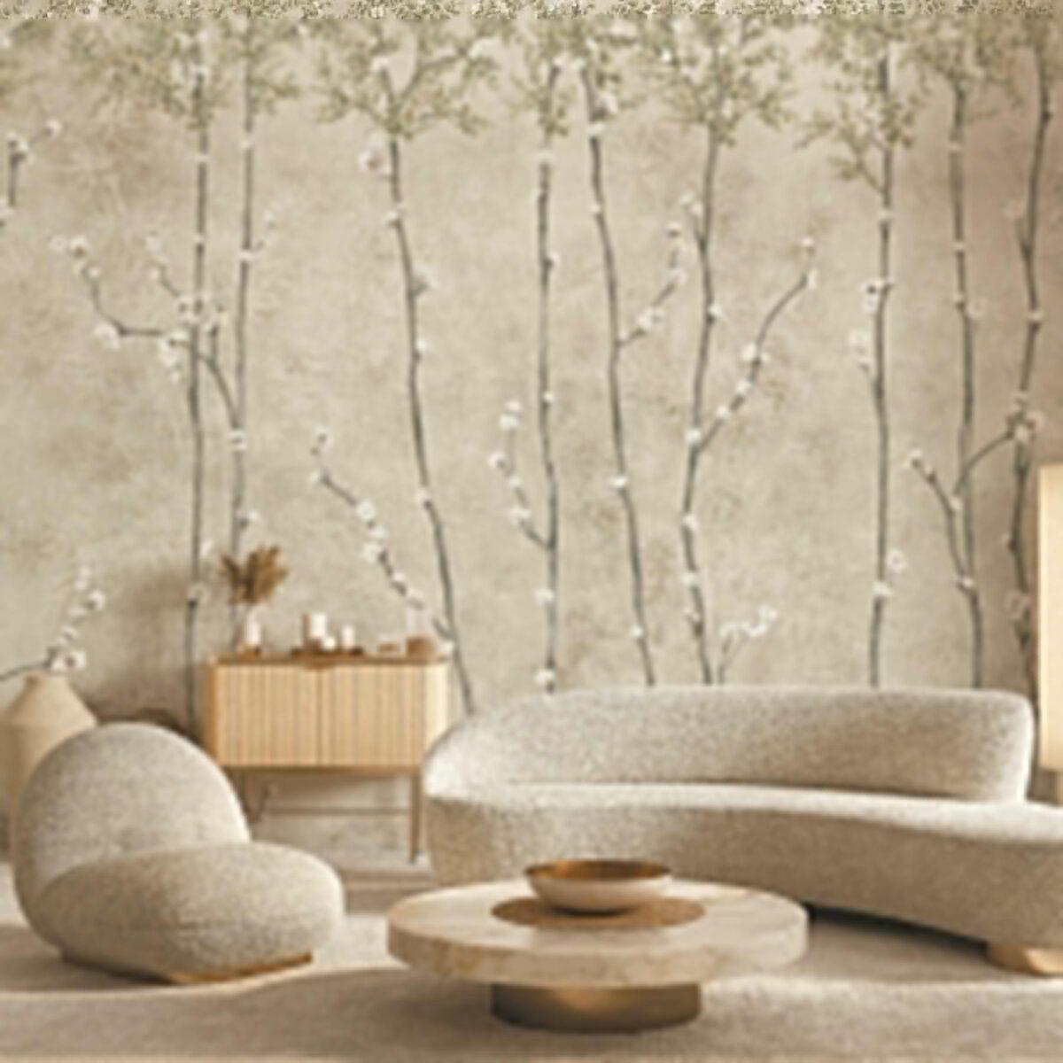 Cherry Blossom Tree Design, VINYL FABRIC TEXTILE Wall Mural in Different Texture, Code SE311. It is produced as ONE PIECE WITHOUT JOINT. - Image 5