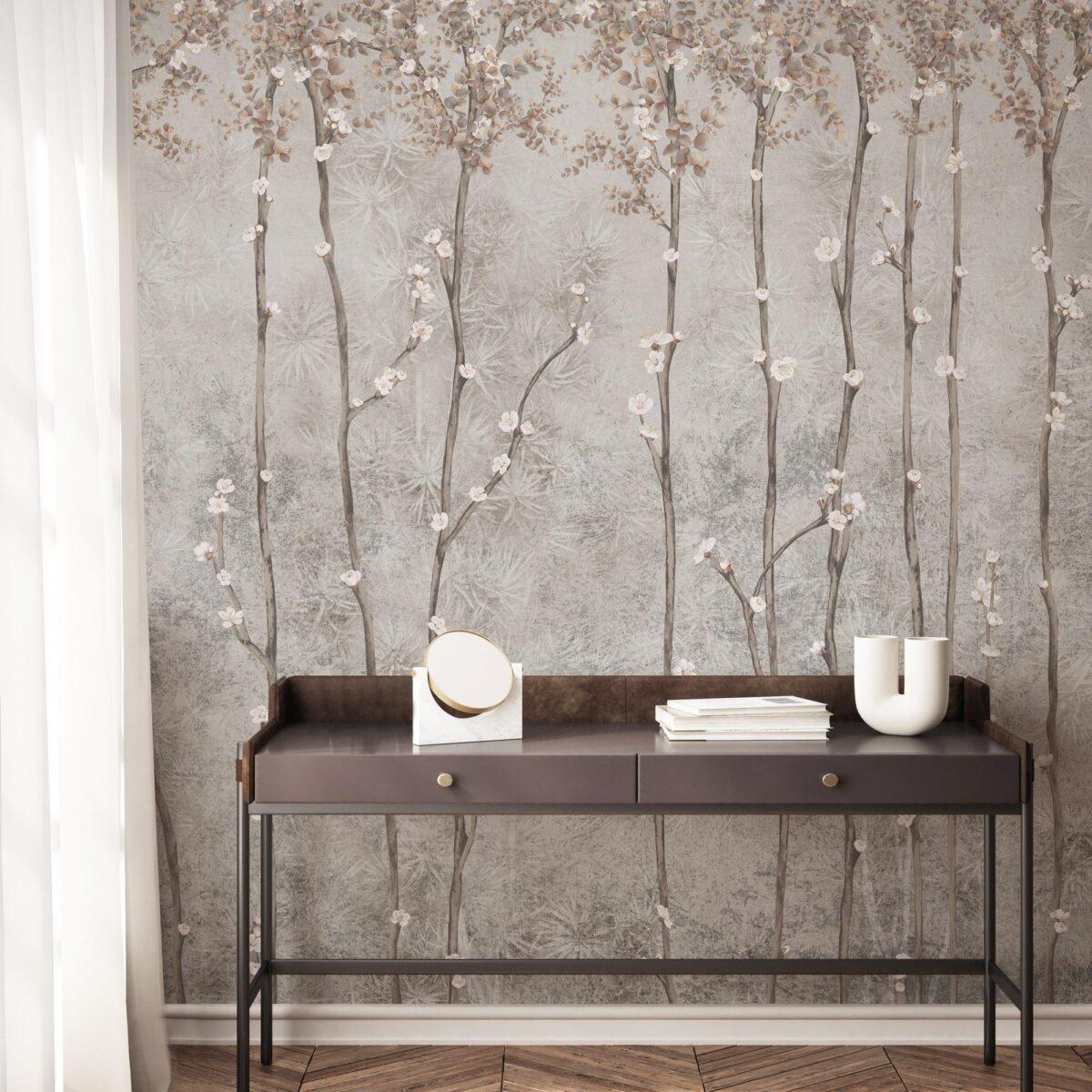 Cherry Blossom Tree Design, VINYL FABRIC TEXTILE Wall Mural in Different Texture, Code SE311. It is produced as ONE PIECE WITHOUT JOINT. - Image 6