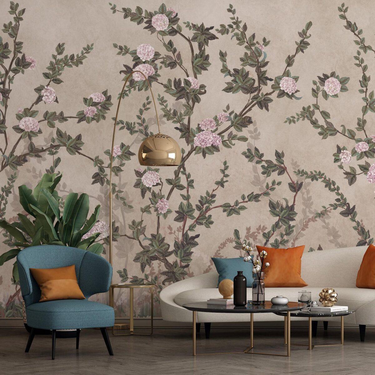 Floral Design, VINYL FABRIC TEXTILE Wall Mural in Different Texture, Code SE313. It is produced as ONE PIECE WITHOUT JOINT. - Image 5