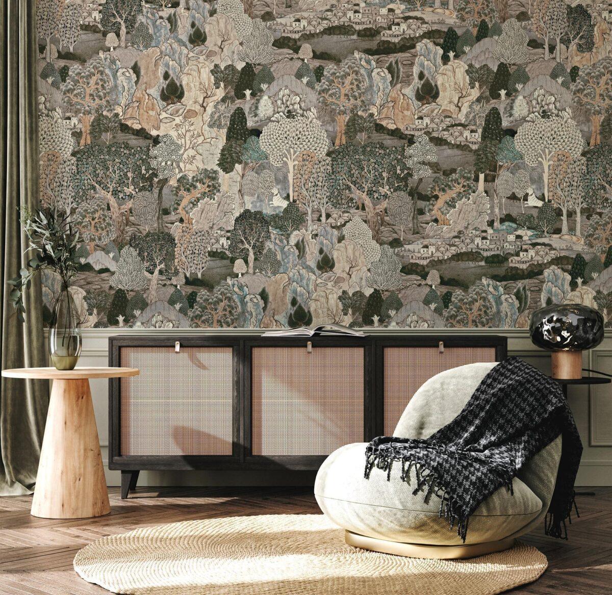 Abstract Colorful Nature Design, VINYL FABRIC TEXTILE Wall Mural in Different Texture, Code SE314. It is produced as ONE PIECE WITHOUT JOINT. - Image 5