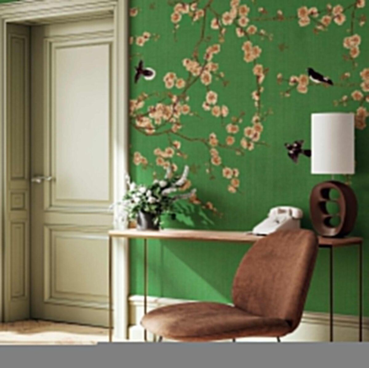Floral and Bird Detailed Design, VINYL FABRIC TEXTILE Wall Mural in Different Texture, Code SE316. It is produced as ONE PIECE WITHOUT JOINT. - Image 5