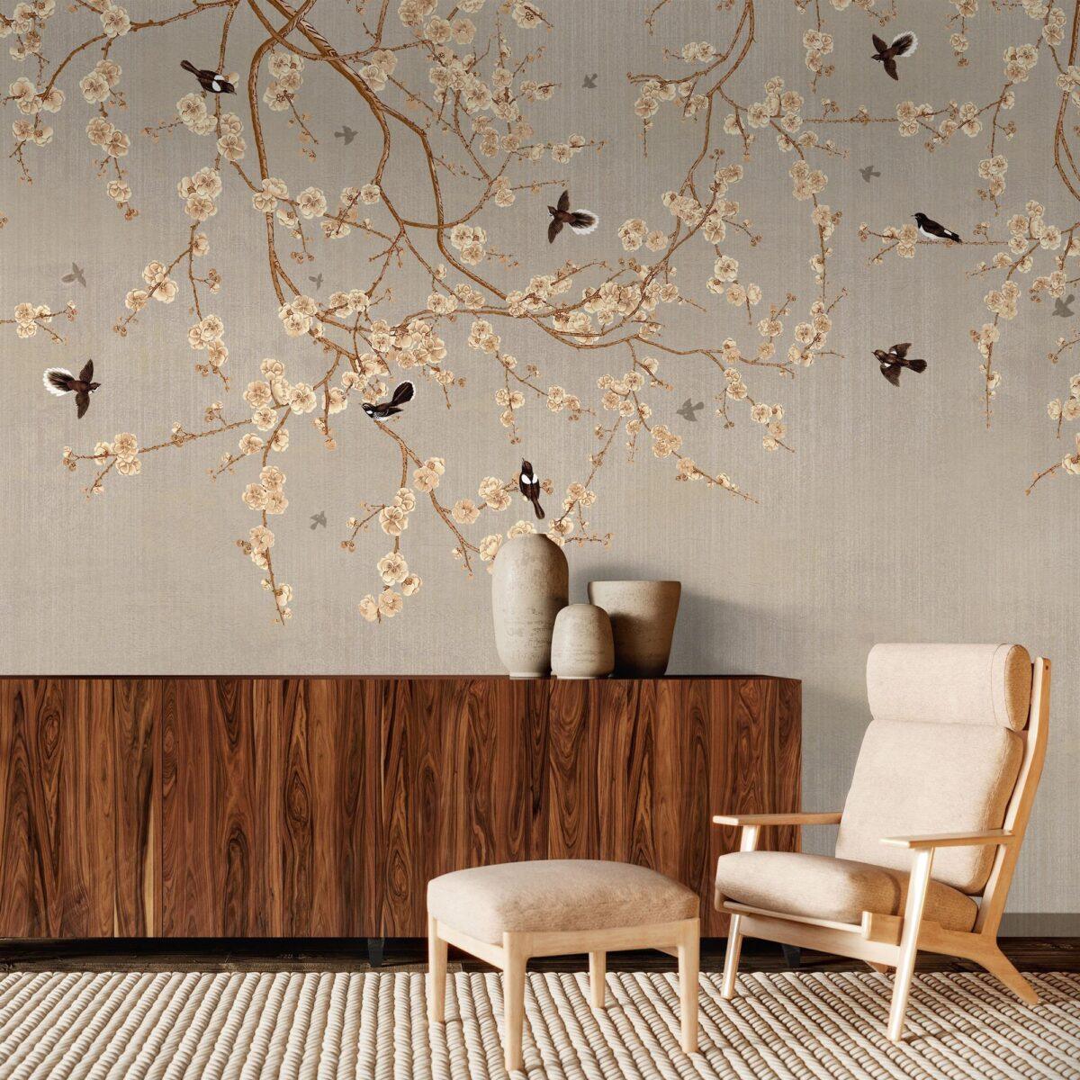 Floral and Bird Detailed Design MURAL WALLPAPER, Available in Various Paper Texture, Code SE316. It is Produced as 105 CM WIDE ROLL PANELS. - Image 5