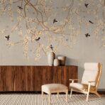 Floral and Bird Detailed Design MURAL WALLPAPER, Available in Various Paper Texture, Code SE316. It is Produced as 105 CM WIDE ROLL PANELS. - Image 5