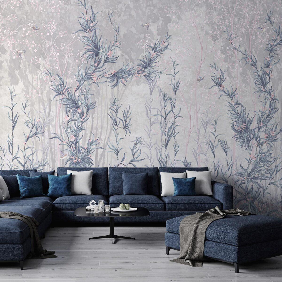 Limonium Flowers Design, VINYL FABRIC TEXTILE Wall Mural in Different Texture, Code SE317. It is produced as ONE PIECE WITHOUT JOINT. - Image 5