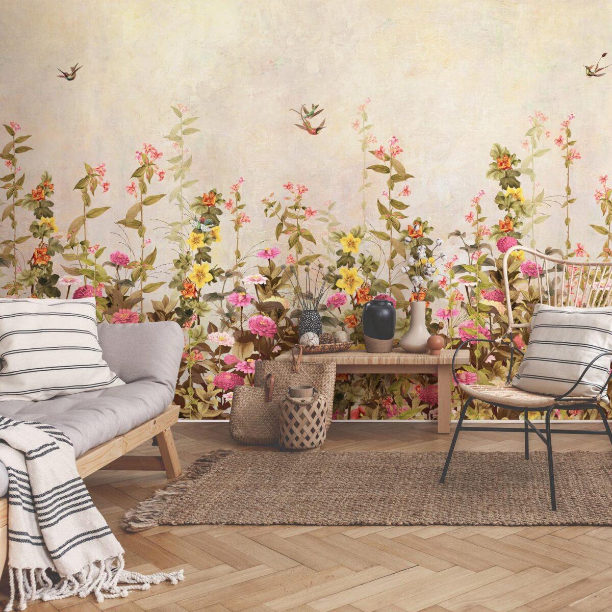Floral Design, VINYL FABRIC TEXTILE Wall Mural in Different Texture, Code SE320. It is produced as ONE PIECE WITHOUT JOINT. - Image 6