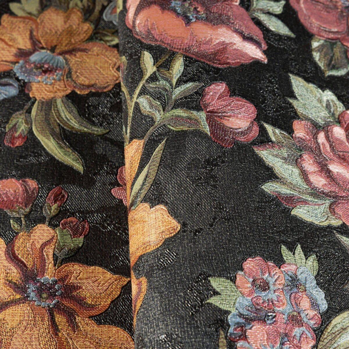 Blooming Roses Floral Pattern Wallpaper Black Orange Red Code 5806-6 - Image 3