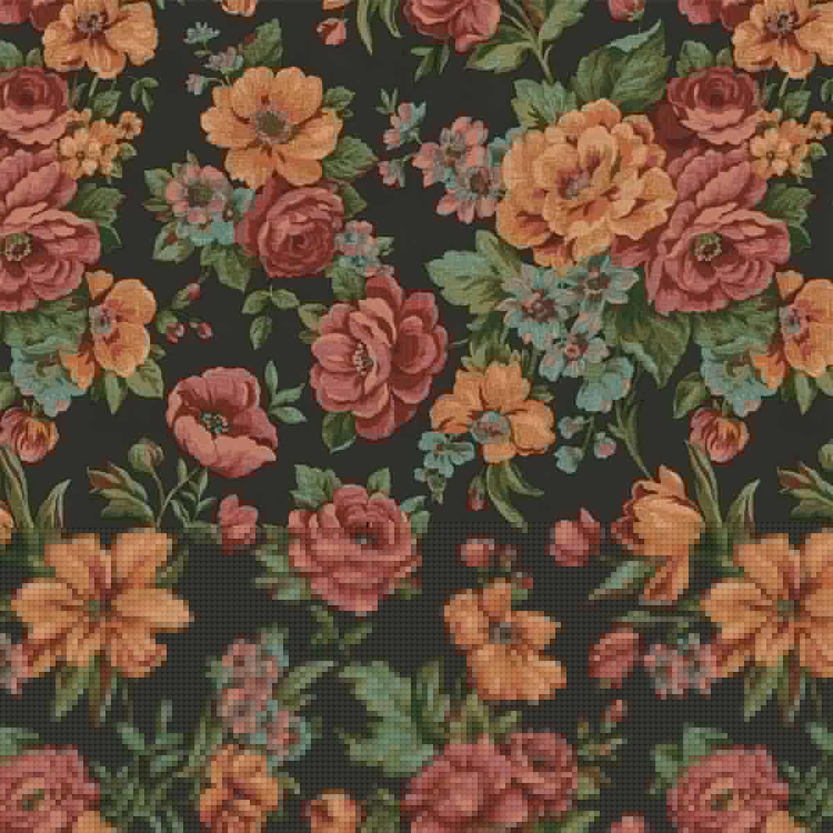 Blooming Roses Floral Pattern Wallpaper Black Orange Red Code 5806-6 - Image 5
