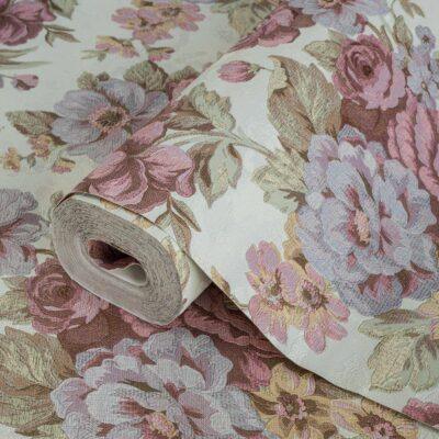 Blooming Roses Floral Pattern Wallpaper Blue Light Purple Code 5806-4