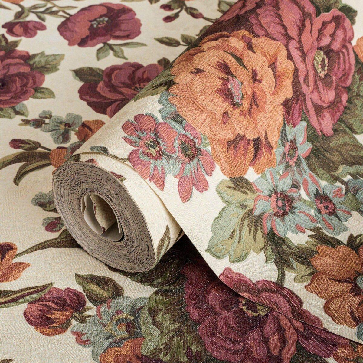 Blooming Roses Floral Pattern Wallpaper Cooper Orange Red Code 5806-5 - Image 1